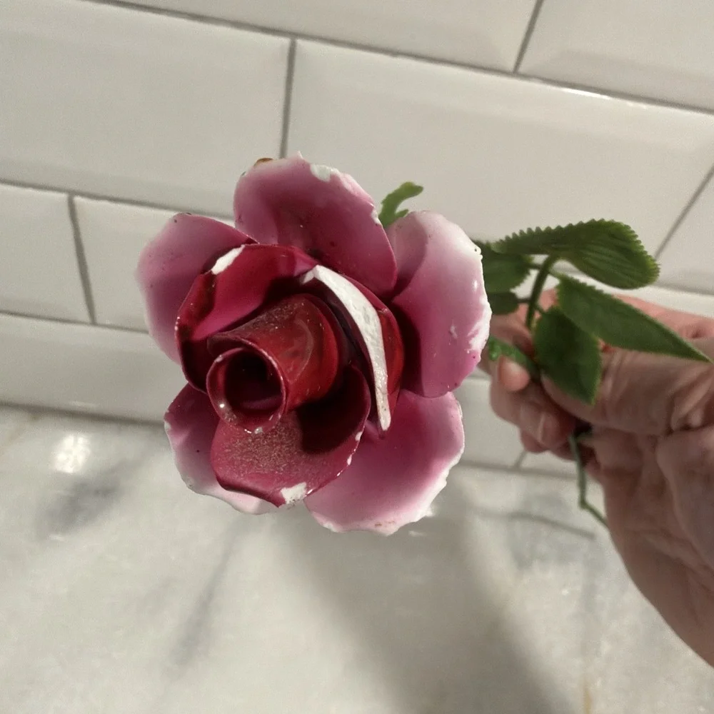 7 Vtg Porcelain‎ Roses Italian Pink Red Antique